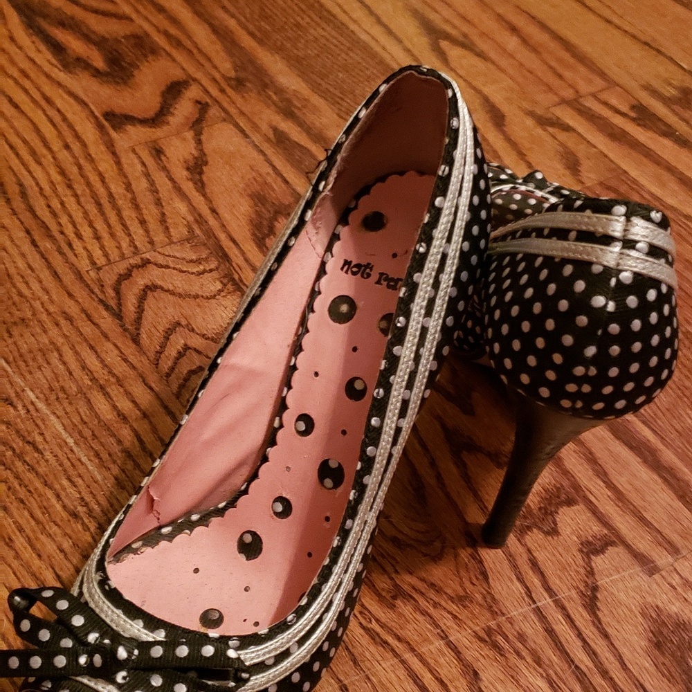 Not Rated black and white polka dot heels